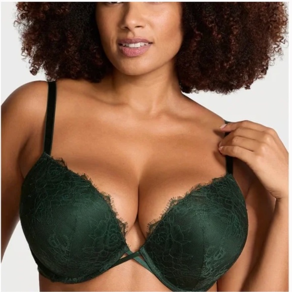 VICTORIA SECRET Very Sexy Bombshell Add-2-Cups Green Lace Push-Up Bra | 32 B - Picture 1 of 9